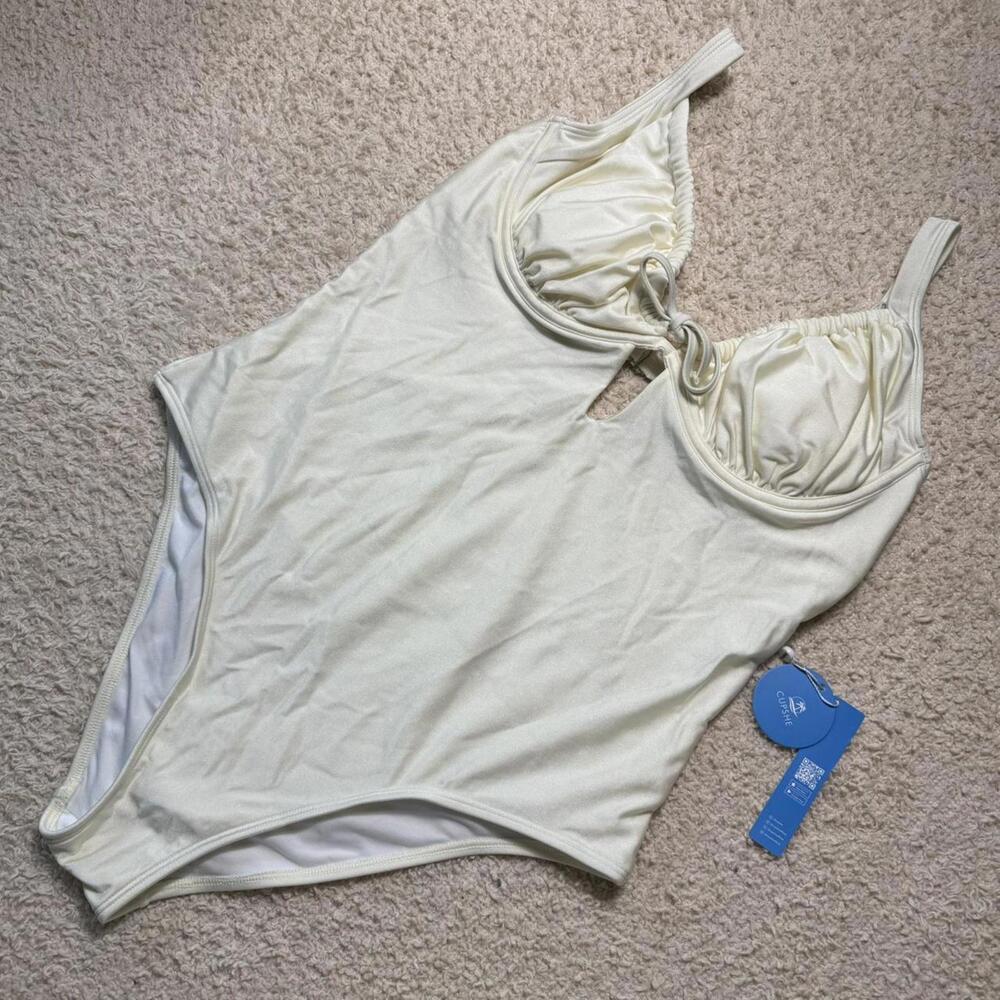CupShe Ivory Cutout Tie Front One Piece‎ Swimsuit LARGE NWT
